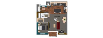 798 SF One-Bed One-Bath SF Floor Plan at Pacific West Apartments in Omaha, NE