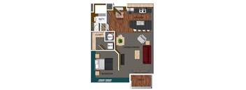 568 SF studio one-bath Floor Plan at Pacific West Apartments in Omaha, NE