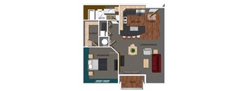 717 SF One-Bed One-Bath Floor Plan at Pacific West Apartments in Omaha, NE