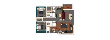 995 SF Two-Bed Two-Bath Floor Plan at Pacific West Apartments in Omaha, NE