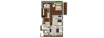1,000 SF Two-Bed Two-Bath Floor Plan at Pacific West Apartments in Omaha, NE