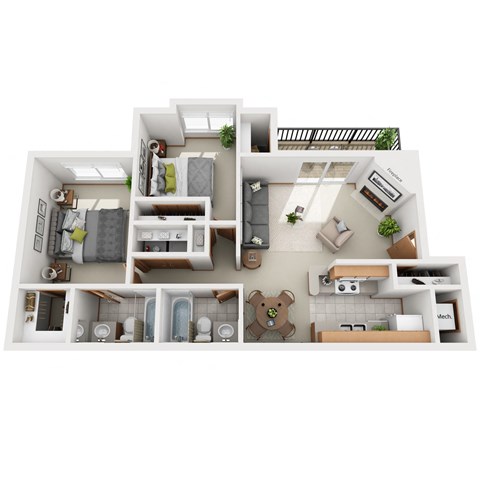 953 SF Two bedroom floor plan at Park West in Omaha, NE