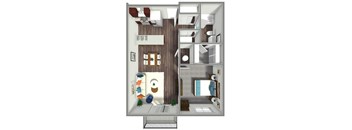 748 SF One Bed One Bath Floor Plan at Prairie Park in Wayne, NE