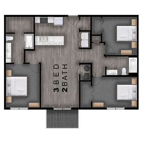 1,283 SF Three Bedroom Floor Plan Floor Plan at Prairie Park Apartments in Wayne, NE