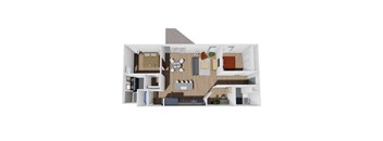 1,267 SF Two Bed Two Bath Gardenia Floor Plan at Red Barn in Bentonville, AR