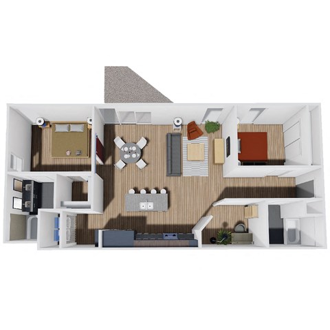 1,267 SF Two Bed Two Bath Gardenia Floor Plan at Red Barn in Bentonville, AR