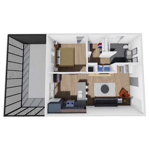 704 SF One Bed One Bath Milkweed Floor Plan at Red Barn in Bentonville, AR