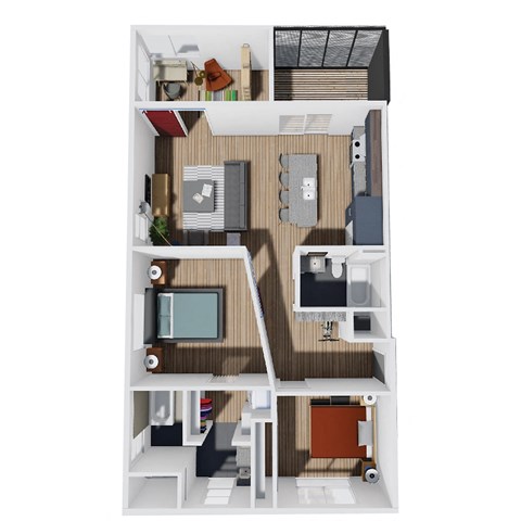 1,175 SF Two Bed Two Bath Rosemary Floor Plan at Red Barn in Bentonville, AR