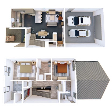 1,472 SF Two Bed Two and a Half Bath Dogwood Floor Plan at Red Barn in Bentonville, AR