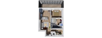 733 SF One Bed One Bath Sage Floor Plan at Red Barn in Bentonville, AR