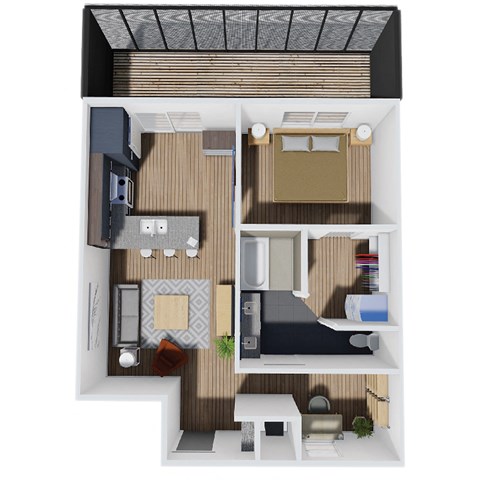 733 SF One Bed One Bath Sage Floor Plan at Red Barn in Bentonville, AR