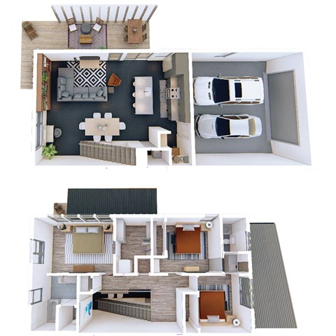 1,738 SF Three Bed Two and a Half Bath Wisteria Floor Plan at Red Barn in Bentonville, AR