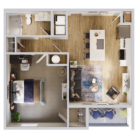 747 SF One Bedroom One Bathroom Floor Plan at The Ridgeline in Council Bluffs, IA