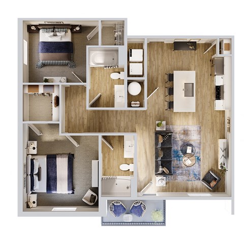 1,065 SF Two Bedroom Two Bathroom Floor Plan at The Ridgeline in Council Bluffs, IA