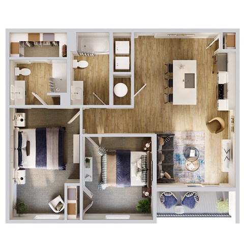 999 SF Two Bedroom Two Bathroom Floor Plan at The Ridgeline in Council Bluffs, IA