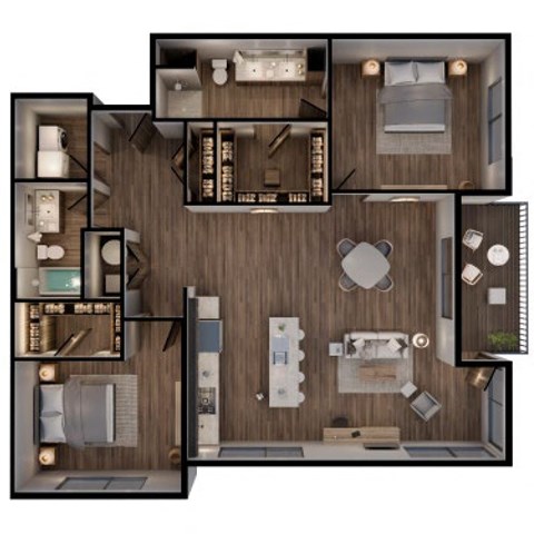a 3d drawing of a floor plan of a house