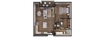 800 SF Astor One Bed One Bath Floor Plan at The Sterling at Prairie Trail North in Ankeny, IA