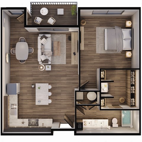 800 SF Astor One Bed One Bath Floor Plan at The Sterling at Prairie Trail North in Ankeny, IA