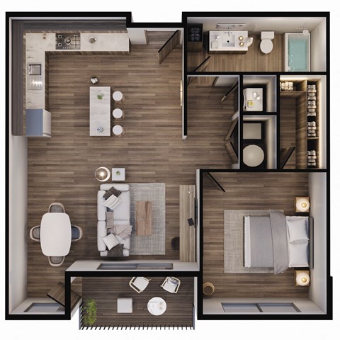 769 SF Daisy One Bed One Bath Floor Plan Floor Plan at The Sterling at Prairie Trail North in Ankeny, IA