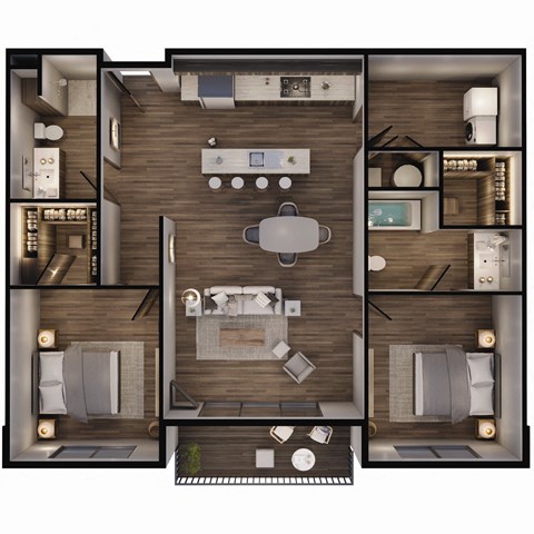 1,142 SF Two Bed Two Bath Sage Floor Plan at The Sterling at Prairie Trail North in Ankeny, IA