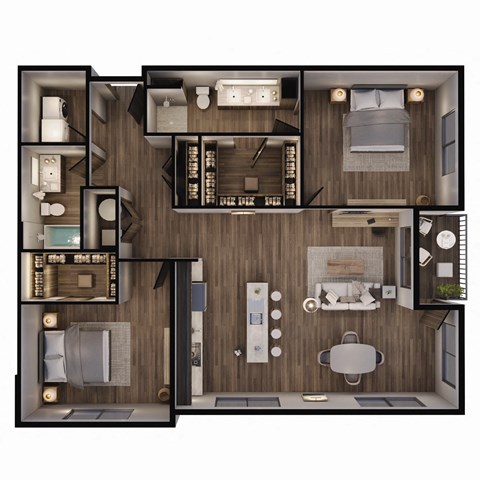 1,257 SF Coi Two Bed Two Bath Floor Plan at The Sterling at Prairie Trail North in Ankeny, IA