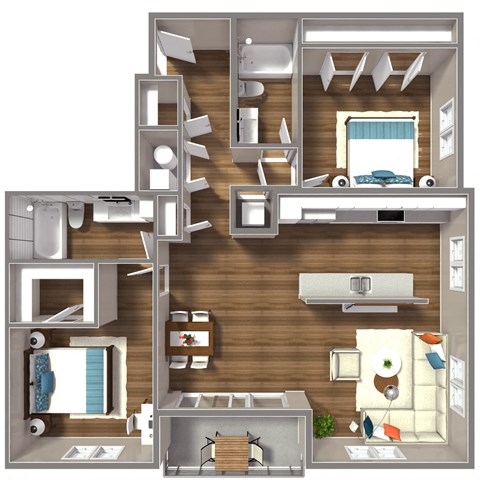 1,156 SF Two Bed Two Bath Autumn Floor Plan at The Sterling at Prairie Trail North in Ankeny, IA