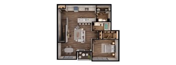 One Bed/One Bath 1,031 SF Townhome Floor Plan at The Sterling at Prairie Trail North in Ankeny, IA