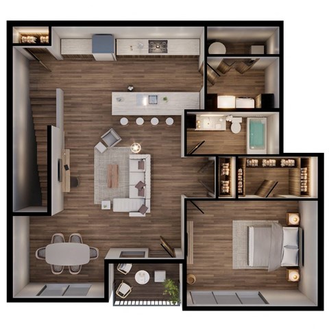 One Bed/One Bath 1,031 SF Townhome Floor Plan at The Sterling at Prairie Trail North in Ankeny, IA