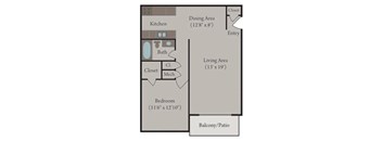 One-bedroom floor plan at Sutter Place in Lincoln, NE