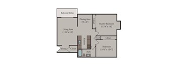 Two-bedroom floor plan at Sutter Place in Lincoln, NE