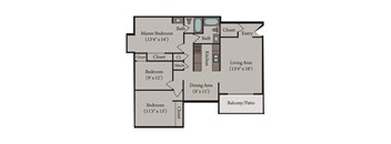 Three-bedroom floor plan at Sutter Place in Lincoln, NE