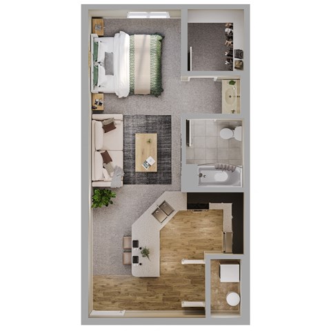 Studio - One Bath 558 SF Doria Floor Plan at Tamarin Ridge in Lincoln, NE