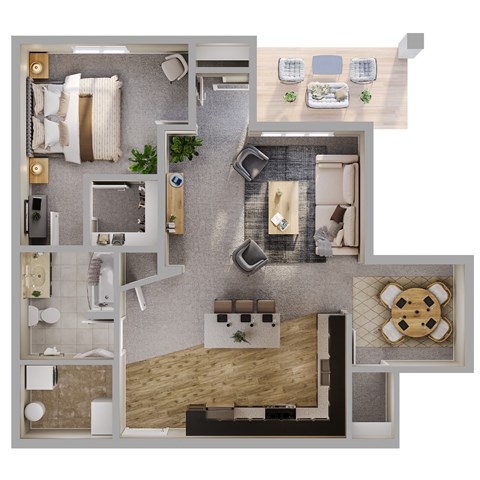 One Bed - One Bath 965 SF Gracy Floor Plan at Tamarin Ridge in Lincoln, NE