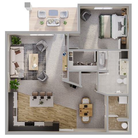 One Bed - One Bath 909 SF Payne Floor Plan at Tamarin Ridge in Lincoln, NE