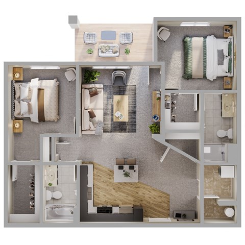Two Bed Two Bath 1,050 SF Sawyer Floor Plan at Tamarin Ridge in Lincoln, NE