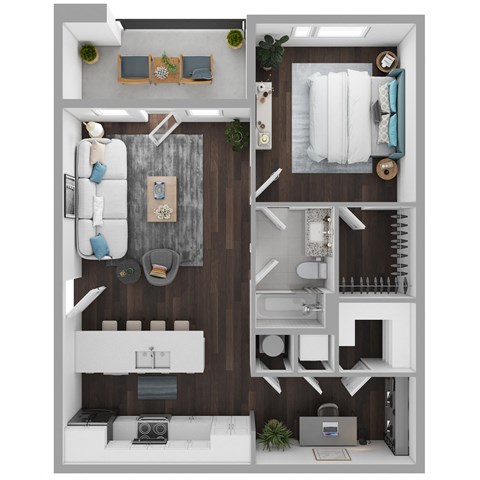 One Bedroom One Bath 771 SF Fulton Floor Plan at The Benton in Pea Ridge, AR