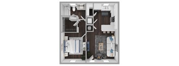 One Bedroom One Bath 651 SF Garland Floor Plan at The Benton in Pea Ridge, AR