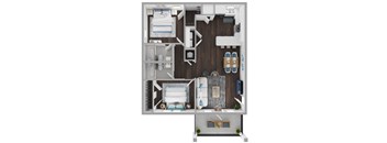 Two Bed Two Bath 1,026 SF Woodruff Floor Plan at The Benton in Pea Ridge, AR