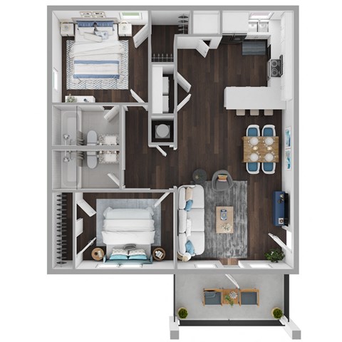Two Bed Two Bath 1,026 SF Woodruff Floor Plan at The Benton in Pea Ridge, AR