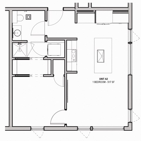 517 SF One Bed One Bath Floor Plan at The Howard East Central in Bentonville, AR