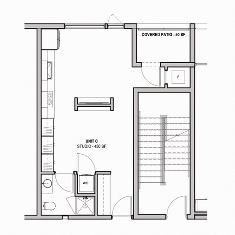 450 SF Studio One Bed Floor Plan at The Howard East Central in Bentonville, AR