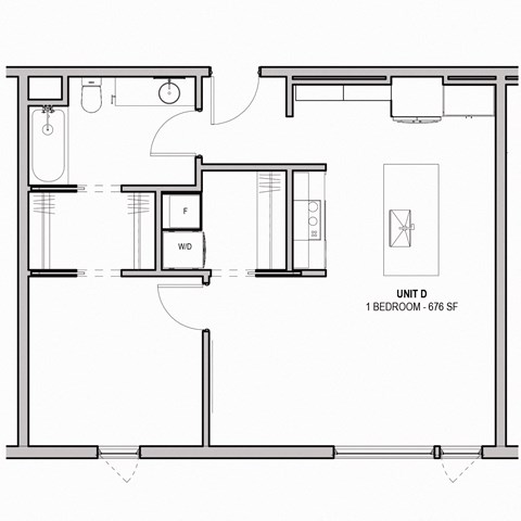 676 SF One Bed One Bath Floor Plan at The Howard East Central in Bentonville, AR