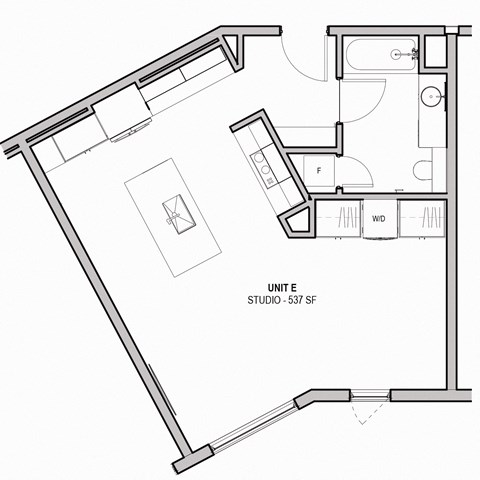 537 SF studio one bed Floor Plan at The Howard East Central in Bentonville, AR