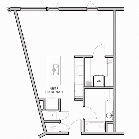 565 SF studio one bed Floor Plan at The Howard East Central in Bentonville, AR