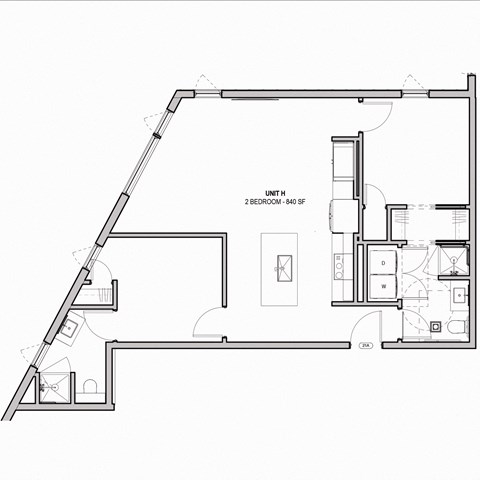 840 SF Two Bed Two Bath Floor Plan at The Howard East Central in Bentonville, AR