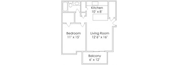 690 SF One Bedroom Floor Plan at Thomasbrook apartments in Lincoln, NE