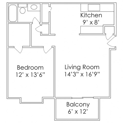 690 SF One Bedroom Floor Plan at Thomasbrook apartments in Lincoln, NE