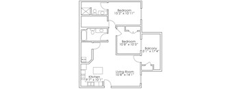 1050 SFTwo Bedroom Floor Plan at Thomasbrook apartments in Lincoln, NE