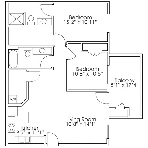 1050 SFTwo Bedroom Floor Plan at Thomasbrook apartments in Lincoln, NE