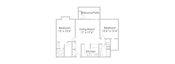 1200 SF Two Bedroom Floor Plan at Thomasbrook apartments in Lincoln, NE